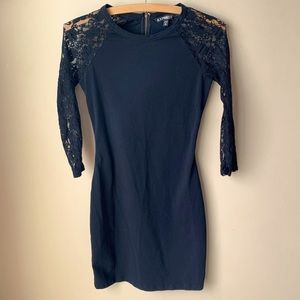 Express lace sleeve black dress